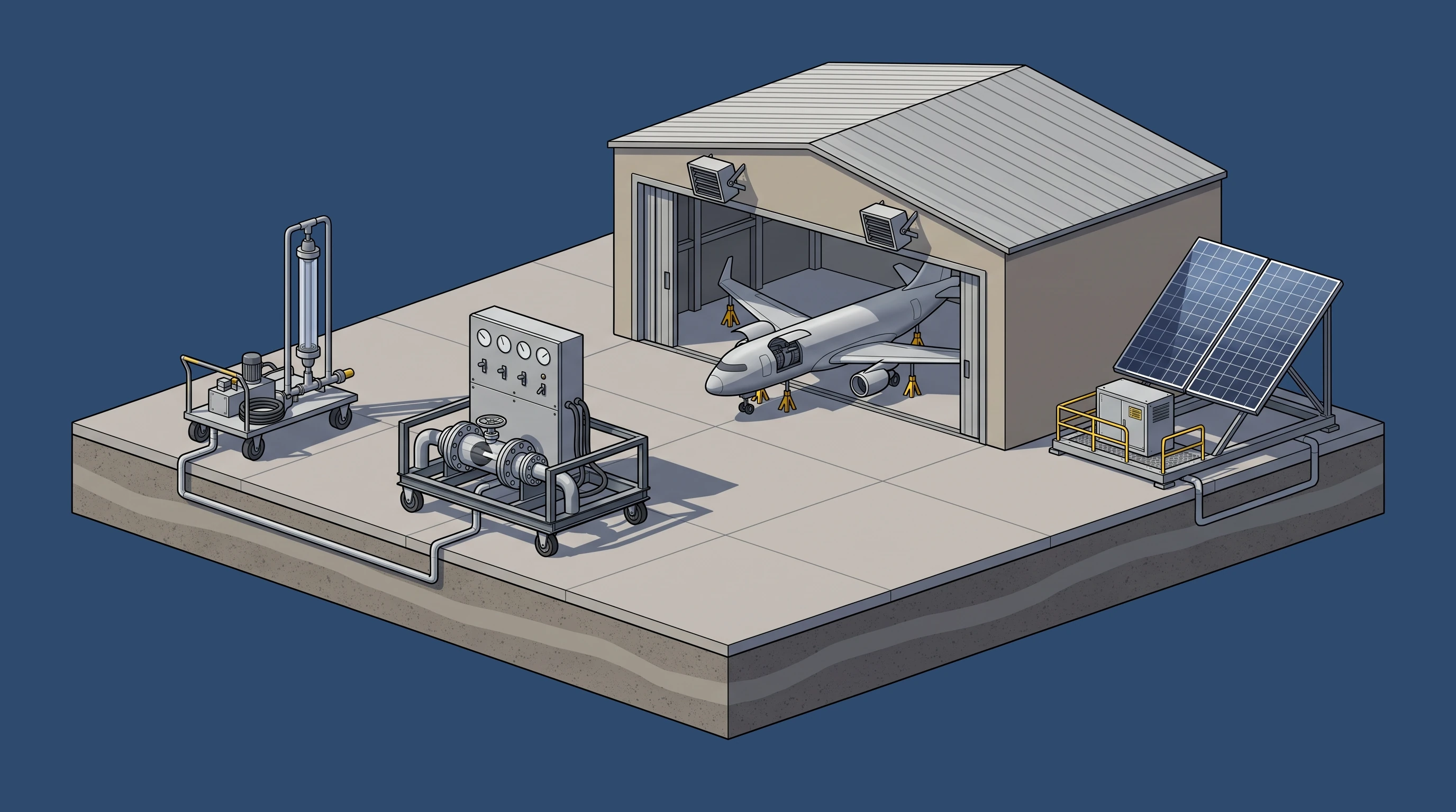 Flight Line, Ground Support & Forward Sites — annotated application scene