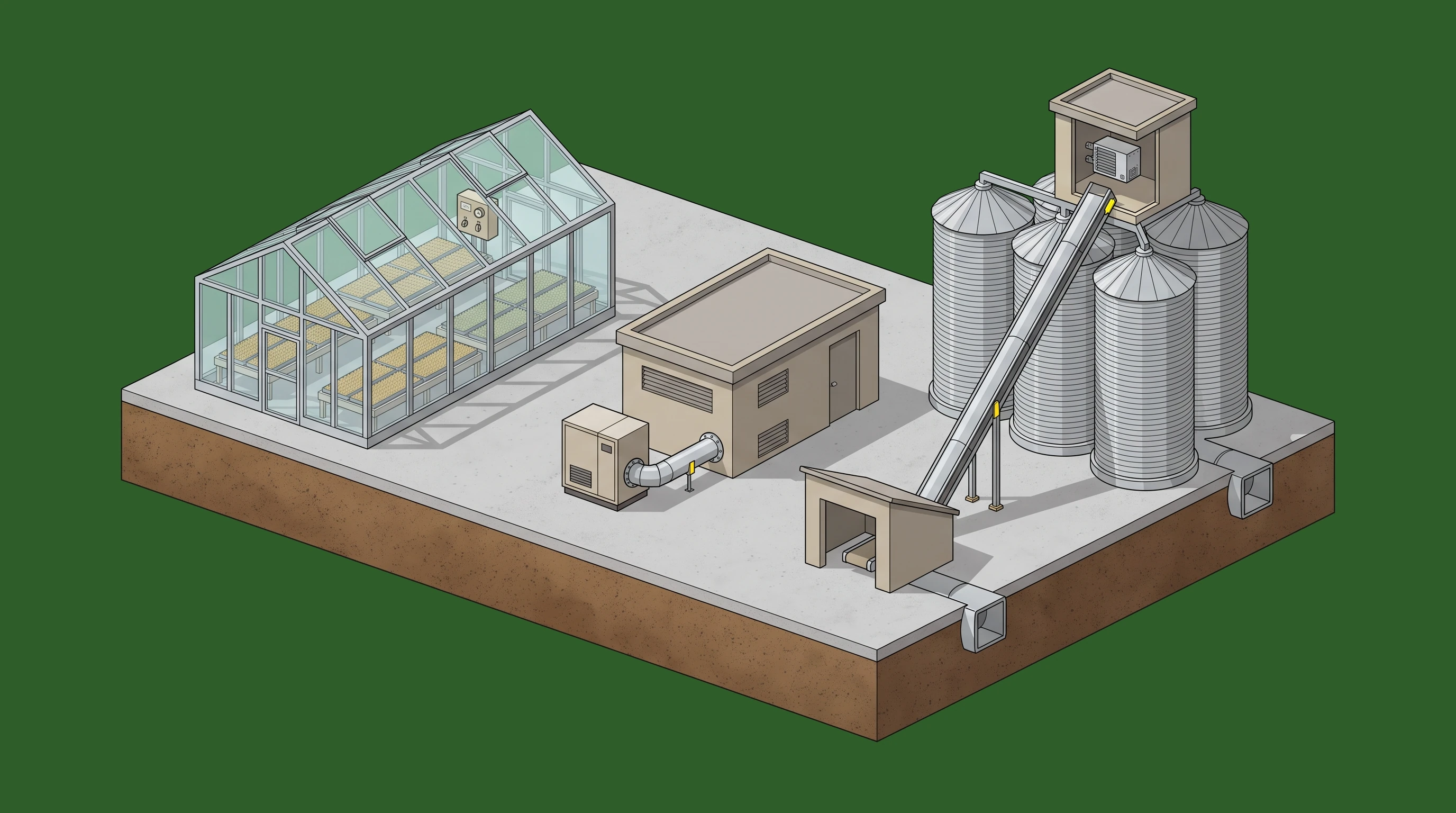 Greenhouse & Grain Handling — annotated application scene