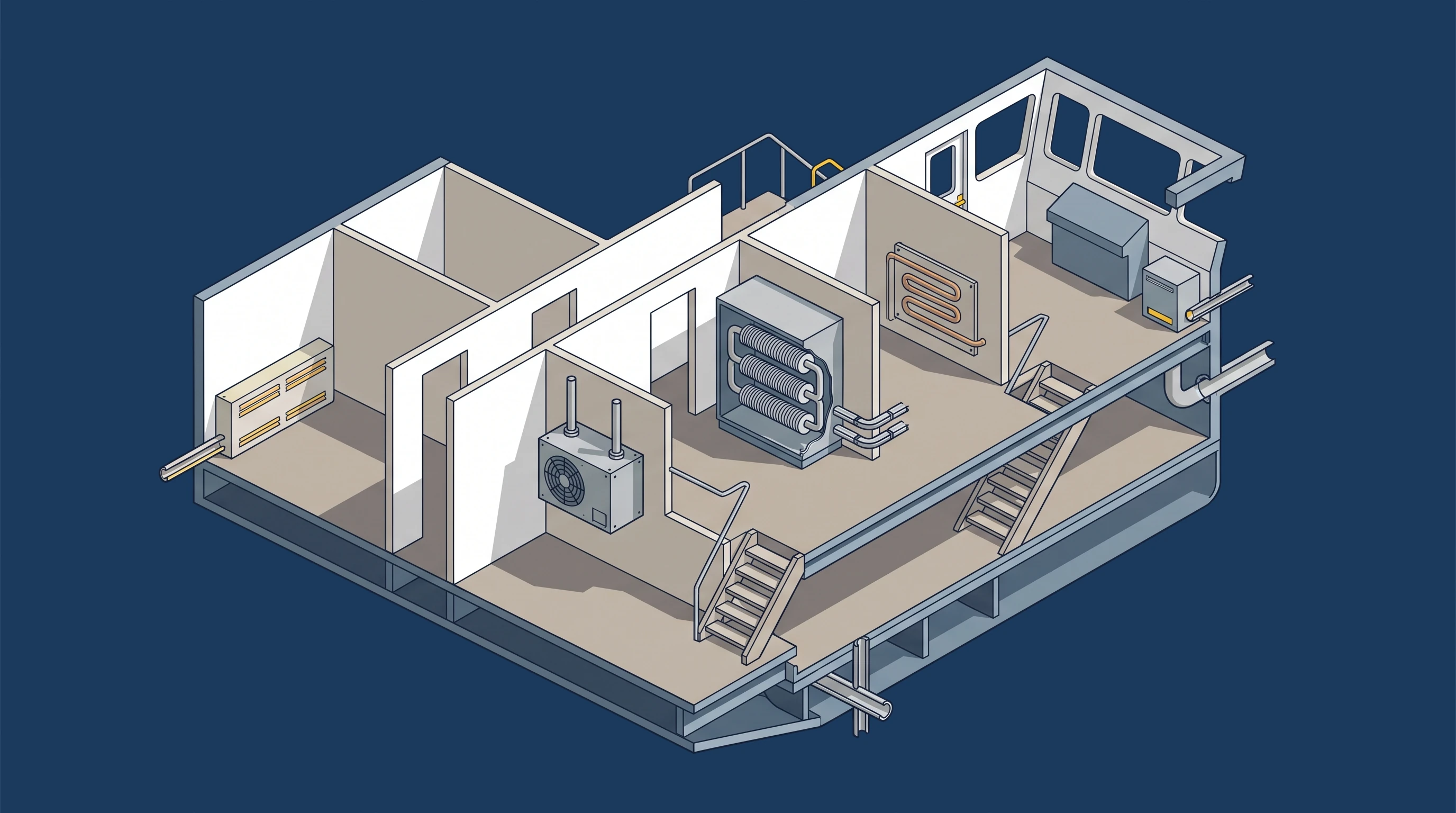Cabins, Compartments & Bridge — annotated application scene