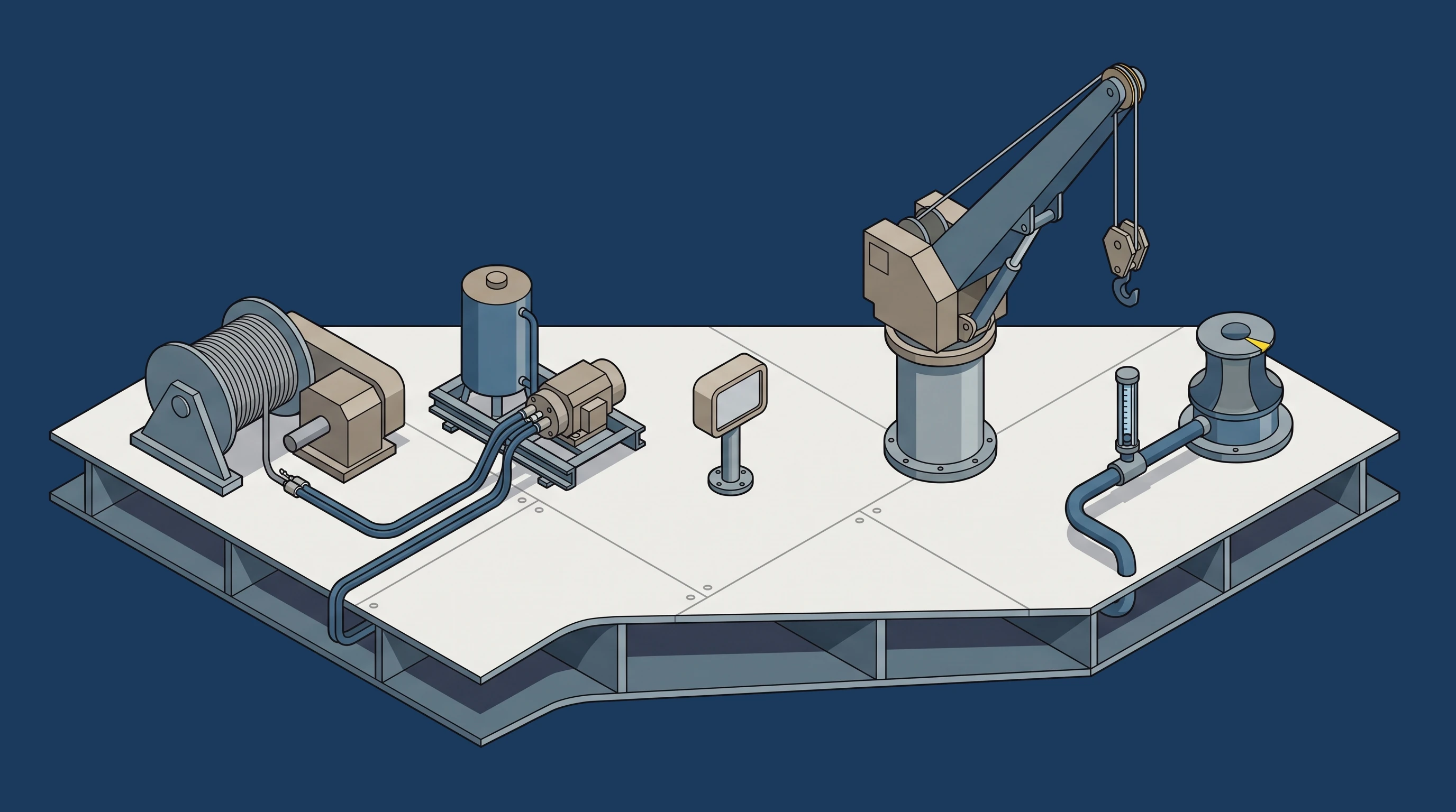 Deck Machinery: Winches & Cranes — annotated application scene