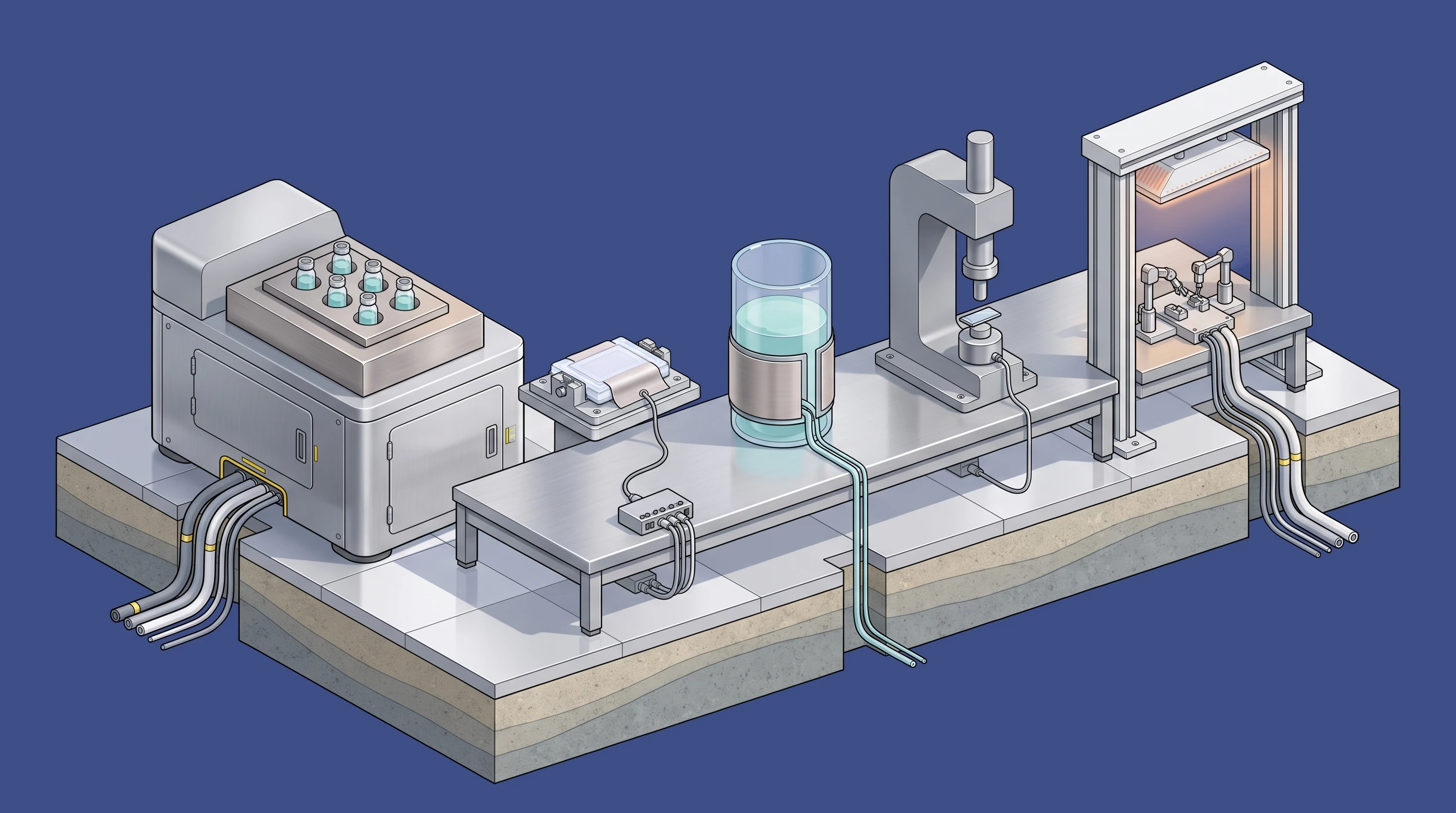 Diagnostics, QC & Device Assembly — annotated application scene