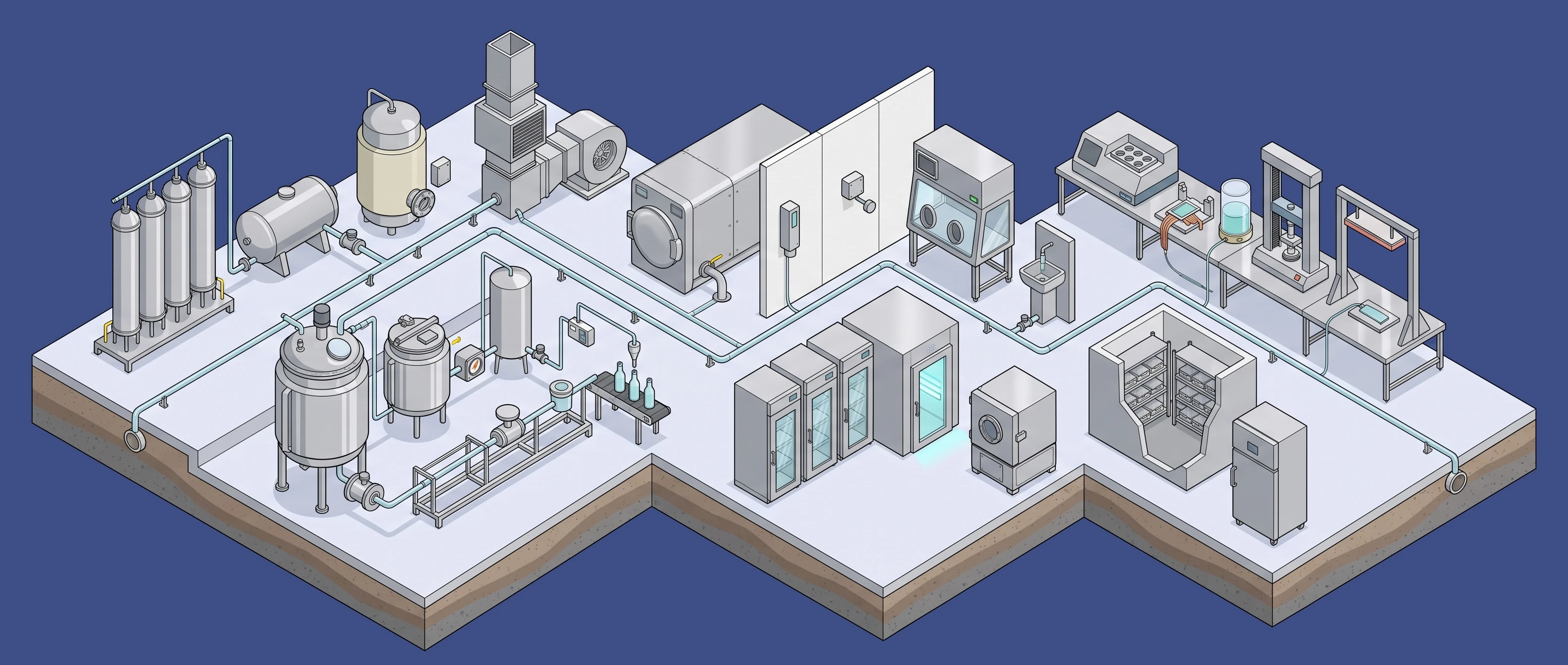Pharmaceutical & Life Sciences — clean utilities & plant water to cold chain & biorepository panorama