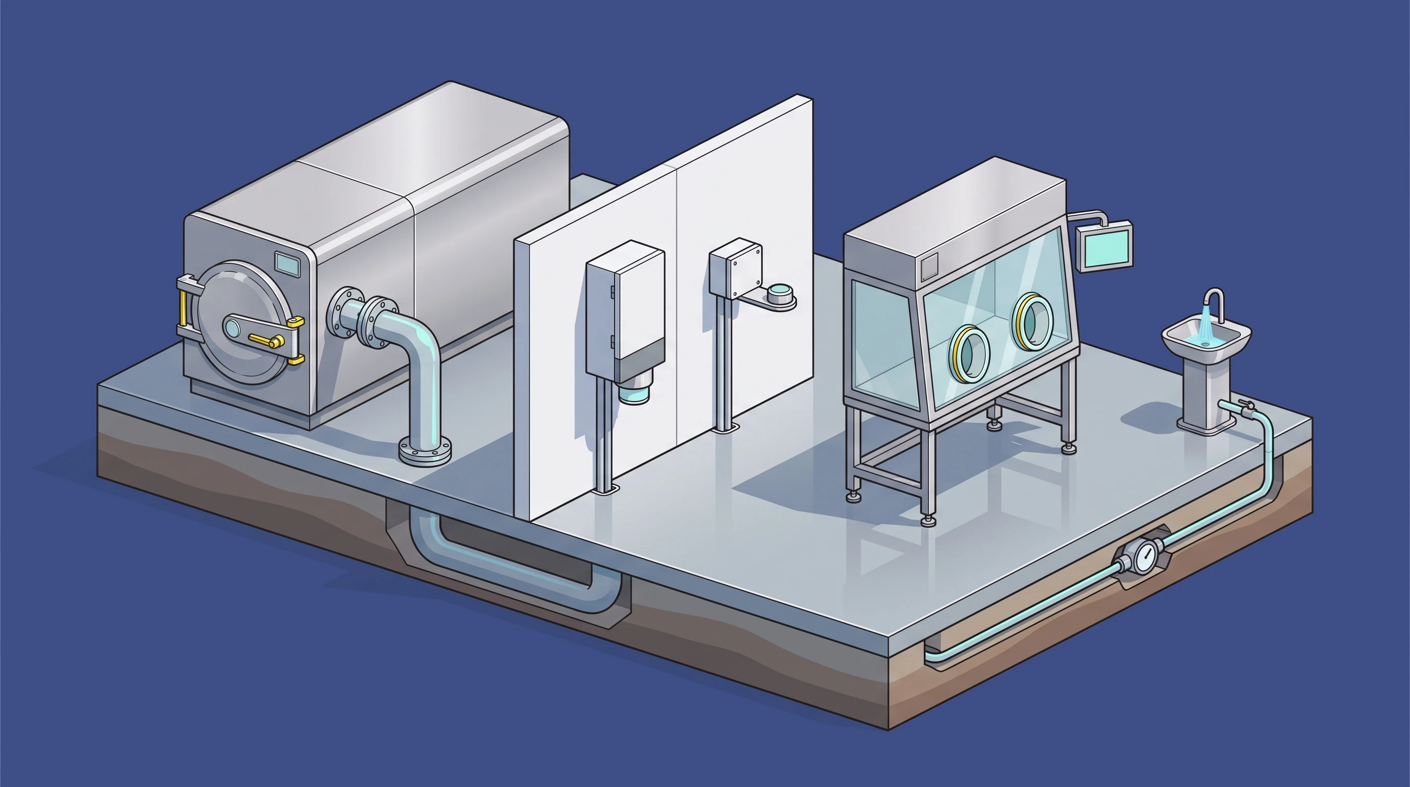 Sterilization & Cleanroom Support — annotated application scene