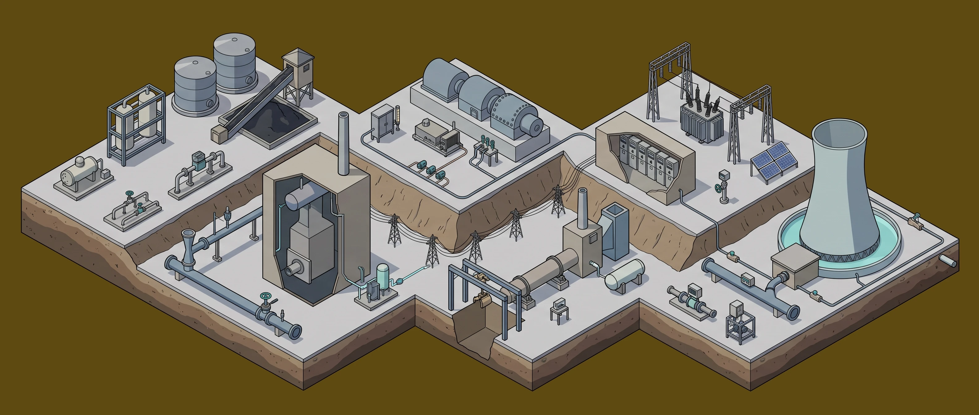 Power Generation — fuel handling & fuel-oil systems to cooling water & balance of plant panorama
