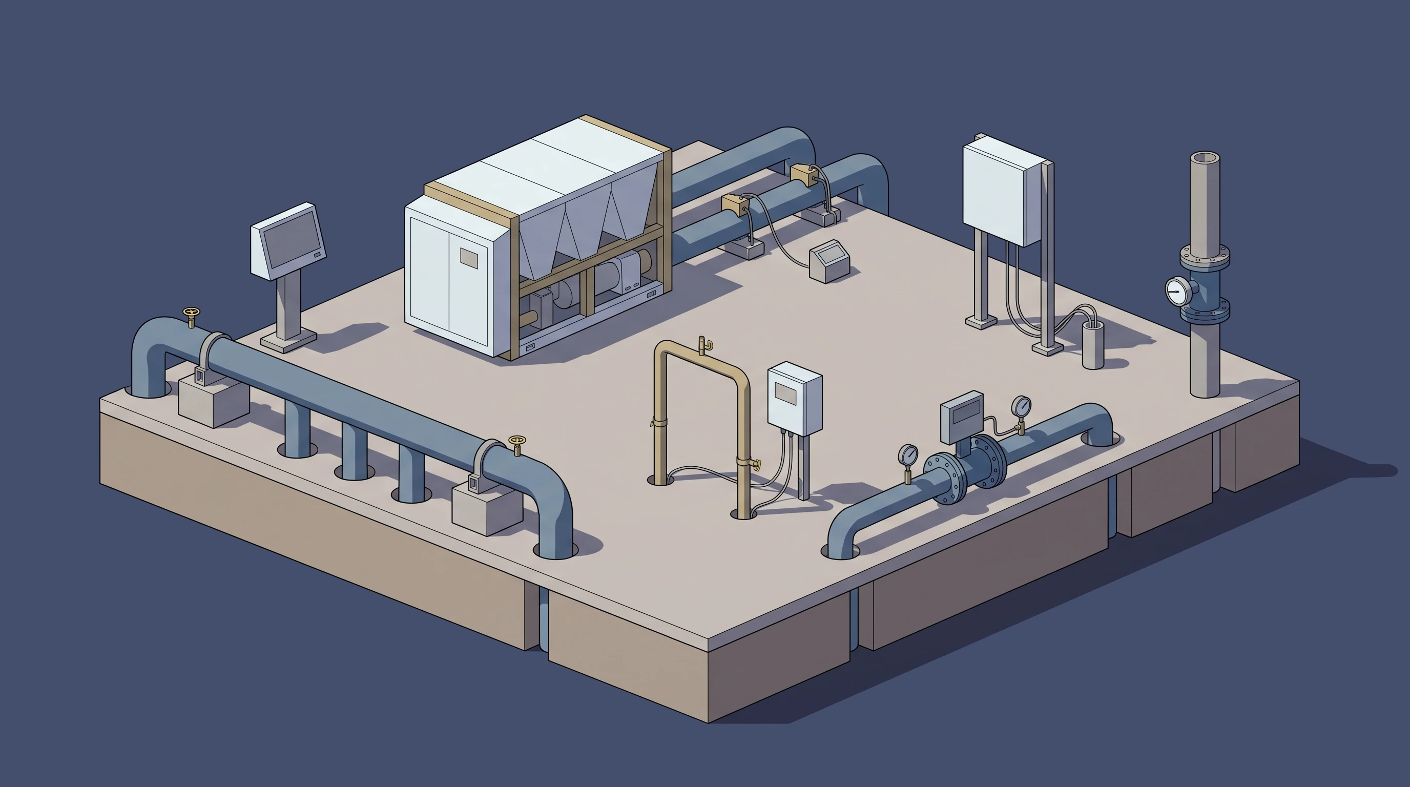 Mechanical Room & Energy Plant — annotated application scene