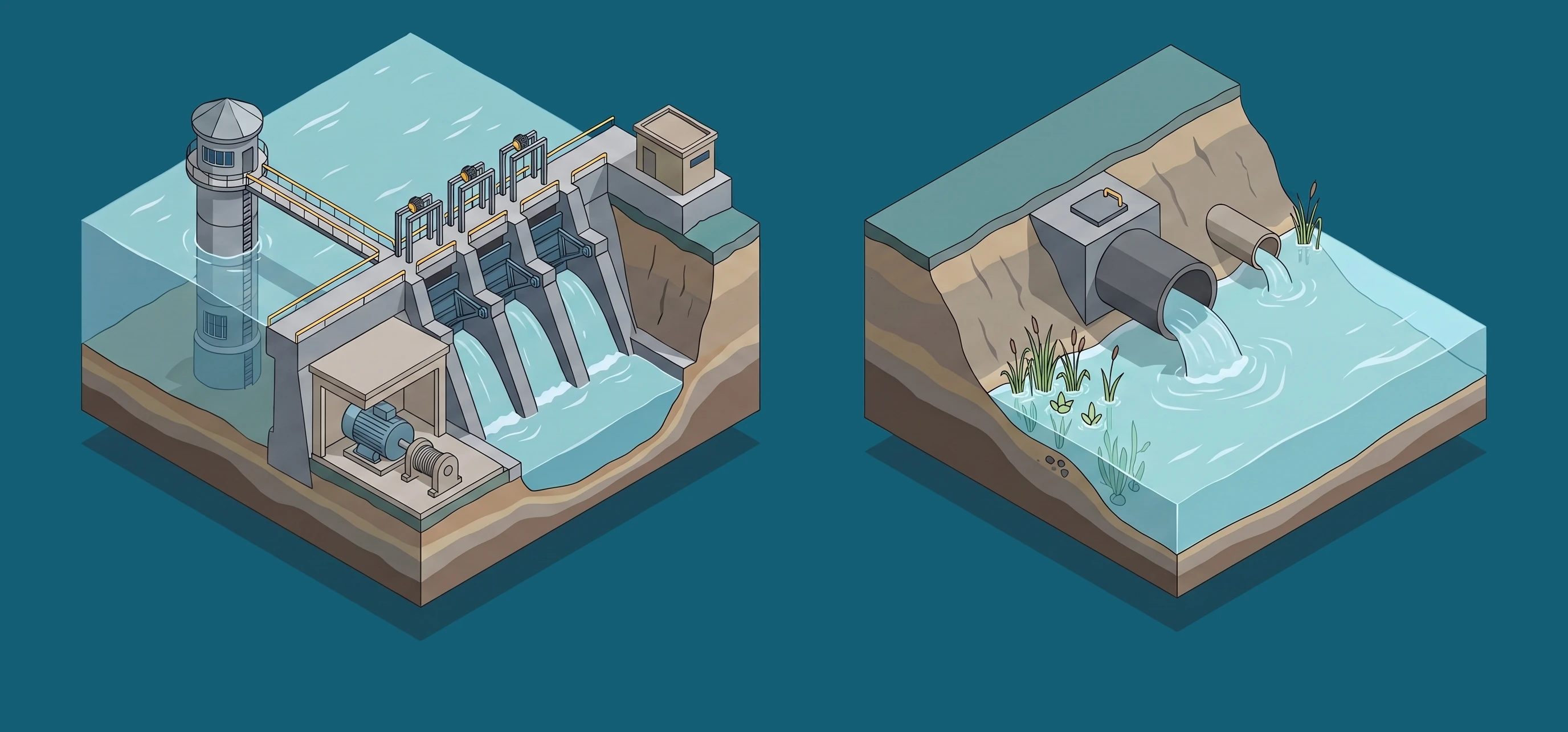 Source, Intake & Outfall — annotated application scene