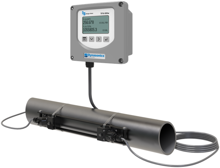Dynasonics TFX clamp-on ultrasonic flow meter with display and clamp-on transducers