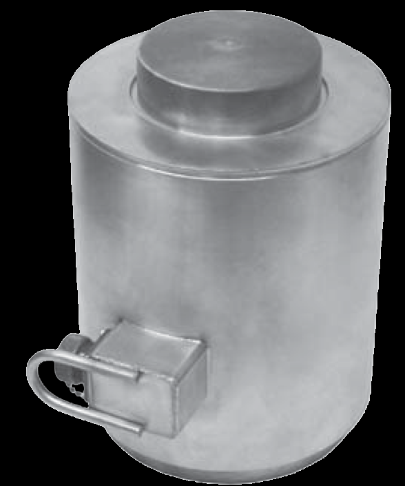 WIKA-ST canister load cell &mdash; tall cylindrical stainless body with threaded load points and an electrical connector.