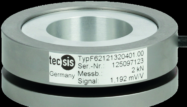 WIKA-ST F6212 ring force transducer &mdash; a flat stainless ring with a large inner diameter that reads force around a passing spindle or ram.